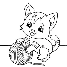 Kitten With Yarn Coloring Page Black & White