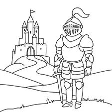 Knight By The Castle Coloring Page