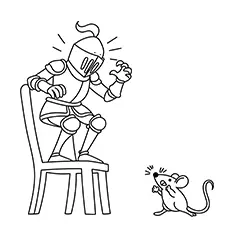 Knight On A Chair Frightened By A Mouse Coloring Page