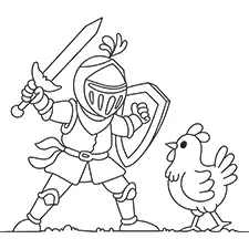 Knight Fighting A Chicken Coloring Page