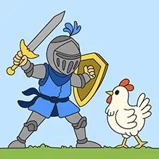 Knight Fighting A Chicken Coloring Page