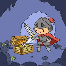 Knight With A Treasure Box In A Cave Coloring Page