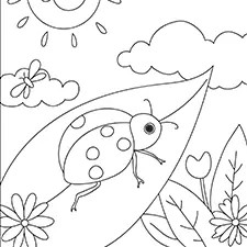 Ladybug On A Leaf Coloring Page