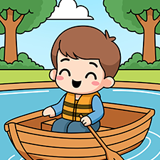 Boy Rowing A Boat On The Lake Printable