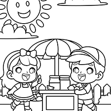 Kids At A Lemonade Stand Coloring Page Black & White