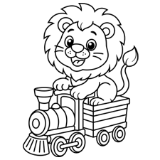 Lion Riding A Train Coloring Page