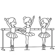 Little Ballerinas Warming Up Coloring Page