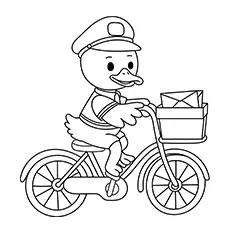 Mail Carrier Duck On A Bicycle Coloring Page