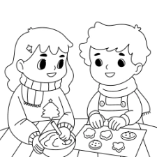 Kids Making Holiday Cookies Coloring Page