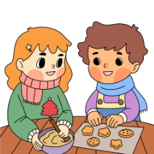 Kids Making Holiday Cookies Coloring Page