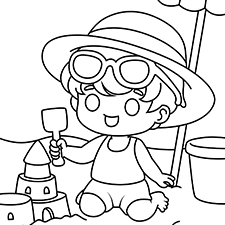 Making Sand Castle Coloring Page Black & White