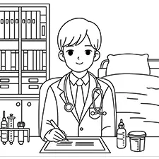 Male Doctor In The Office Coloring Page