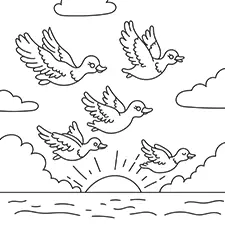 Migrating Ducks Flying At Sunset Coloring Page