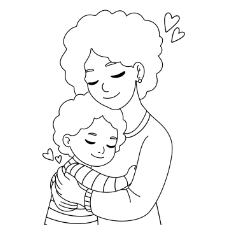 Mom and Child Hugging Coloring Page