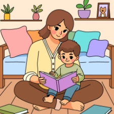 Mom and Child Reading Coloring Page