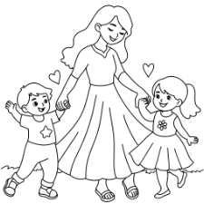 Mom and Children Dancing Coloring Page