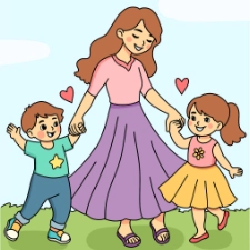 Mom and Children Dancing Coloring Page