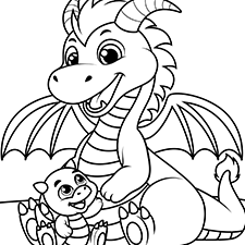 Mommy And Baby Dragon Coloring Page