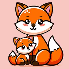 Mommy & Baby Fox Coloring Page