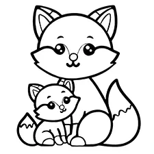 Mommy & Baby Fox Coloring Page Black & White