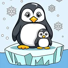 Mommy & Baby Penguin Coloring Page