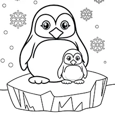 Mommy & Baby Penguin Coloring Page Black & White