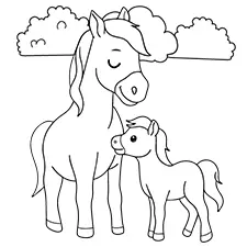 Mommy & Baby Pony Coloring Page Black & White