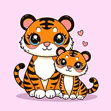 Mommy & Baby Tiger Coloring Page