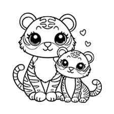 Mommy & Baby Tiger Coloring Page Black & White