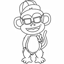 Monkey Peace Sign Coloring Page B&W