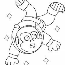 Monkey Astronaut Coloring Page B&W