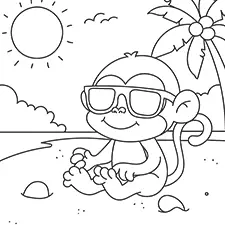 Monkey At The Beach Coloring Page