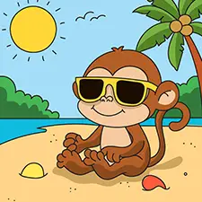 Monkey At The Beach Coloring Page