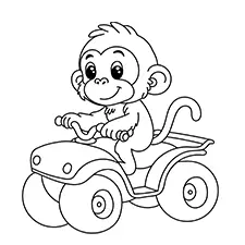 Monkey Driving An ATV Motorcycle Coloring Page