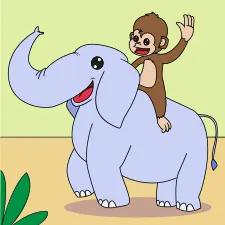 Monkey With ElephantColoring Page