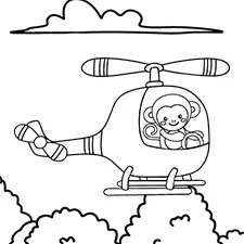 Monkey Flying Helicopter Coloring Pages Black & White