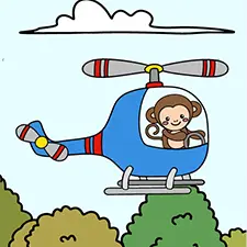 Monkey Flying Helicopter Coloring Pages