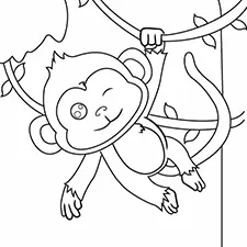 Hanging Monkey Coloring Page B&W