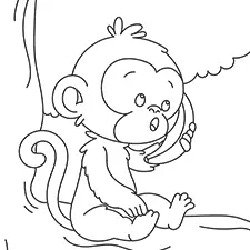 Monkey Holding A Banana As A Phone Coloring Page