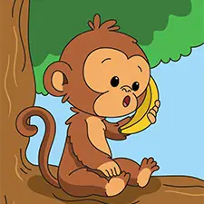 Monkey Holding A Banana As A Phone Coloring Page