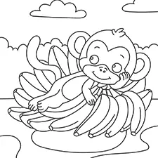 Monkey Lying On A Bunch Of Bananas Coloring Page