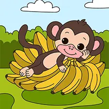 Monkey Lying On A Bunch Of Bananas Coloring Page