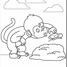 Monkey Playing With Butterfly Coloring Page B&W