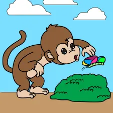 Monkey Playing With Butterfly Coloring Page