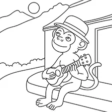 Monkey Playing A Guitar Coloring Page