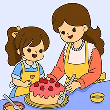 Mother And Daughter Decorating A Cake Coloring Page