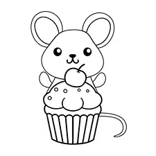 Mouse With A Cupcake Coloring Sheet Black & White