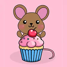Mouse With A Cupcake Coloring Sheet
