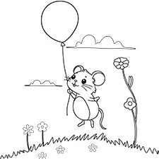 Mouse Holding A Balloon Coloring Sheet Black & White