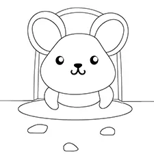 Mouse In A Hole Coloring Page B&W